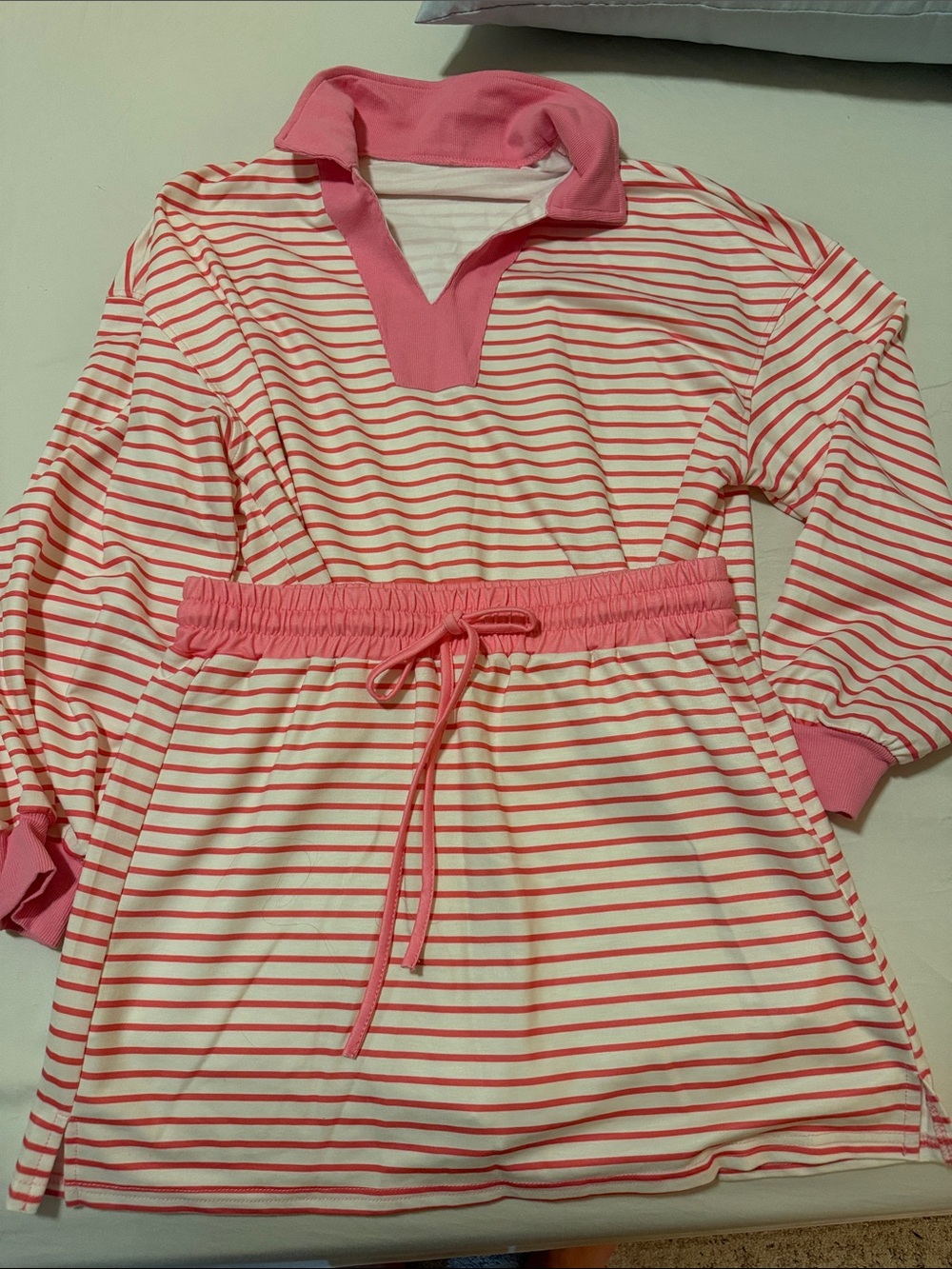 Cropped Pink Stripe Set - Comfortable